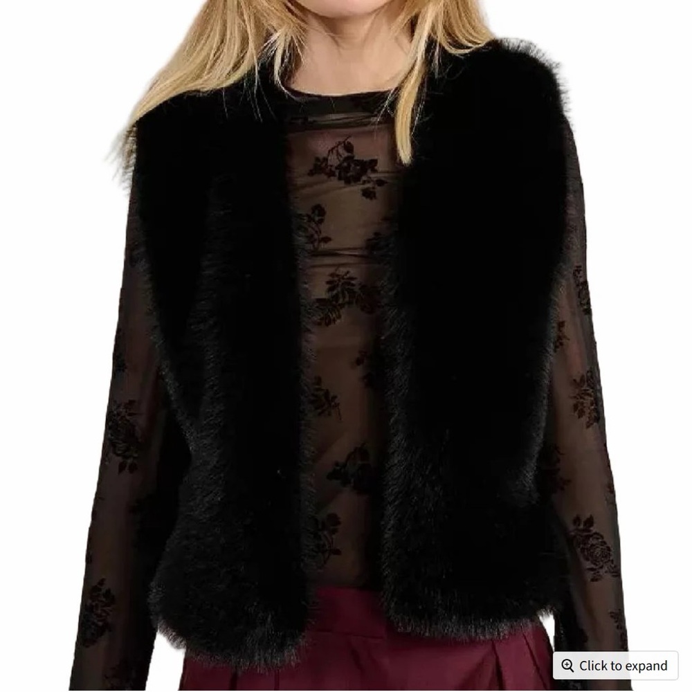 Molly Bracken Black Faux Fur Vest Size Large